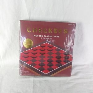 Classic Wooden Checkers Set Games Hub Board & 24 Game Pieces NEW Sealed 2 player
